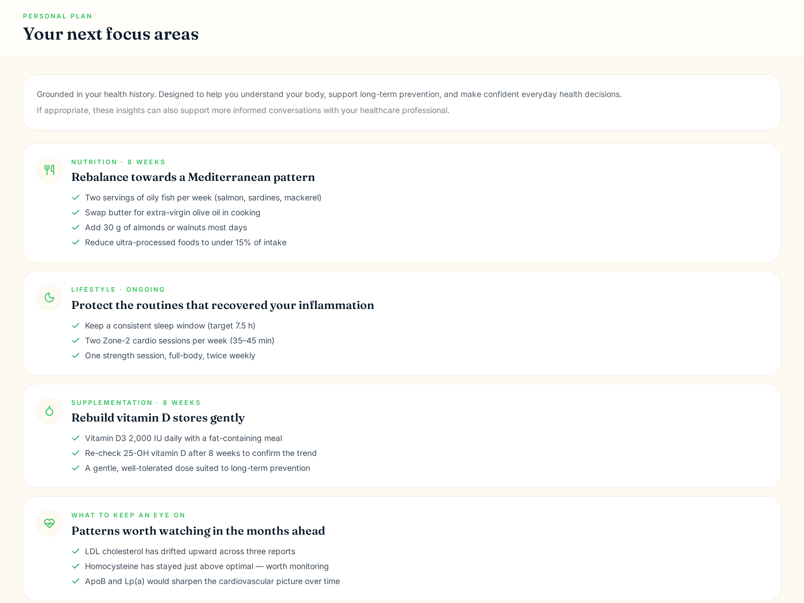 OptimalTracker Personal Plan — nutrition, lifestyle and follow-up suggestions